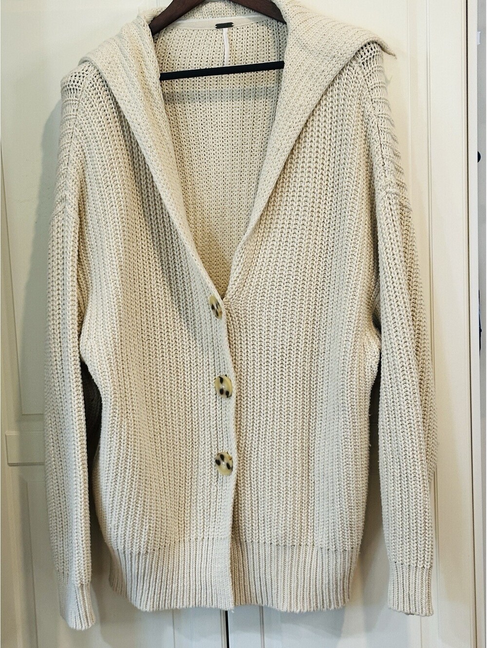 Free People Cream Chunk-Knit Cardigan with Wide Shawl Collar Size S